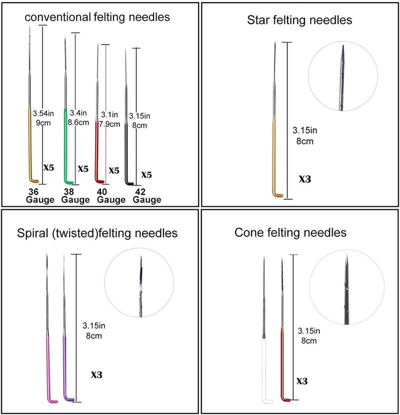 Mayboos 35 Pcs Needle Felting Needles,Wool Felting Supplies with 4 Types Star,Twisted,Cone,Triangular Felting Needles Color Coded Wool Felting Needles Tool Kit with Needle Box - Image 2